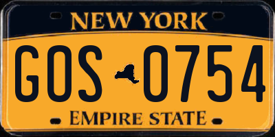 NY license plate GOS0754