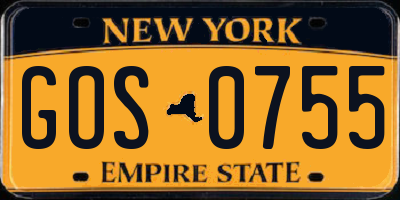 NY license plate GOS0755