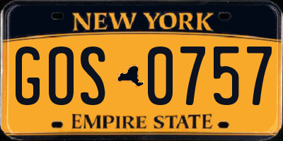 NY license plate GOS0757