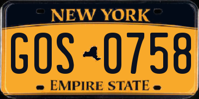 NY license plate GOS0758