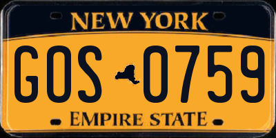 NY license plate GOS0759