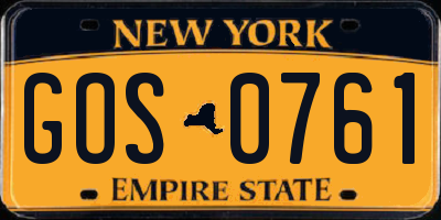 NY license plate GOS0761