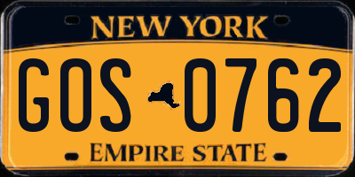 NY license plate GOS0762