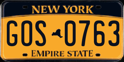 NY license plate GOS0763