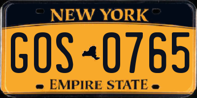 NY license plate GOS0765