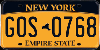 NY license plate GOS0768