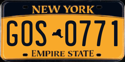 NY license plate GOS0771
