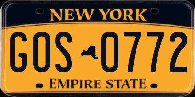 NY license plate GOS0772