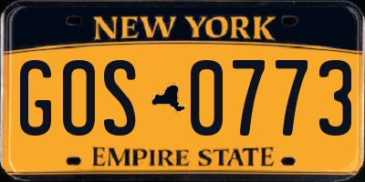 NY license plate GOS0773