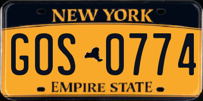 NY license plate GOS0774