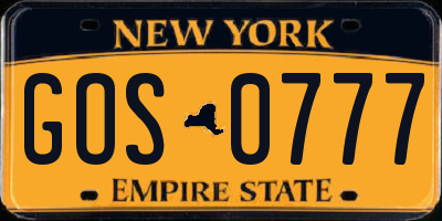 NY license plate GOS0777