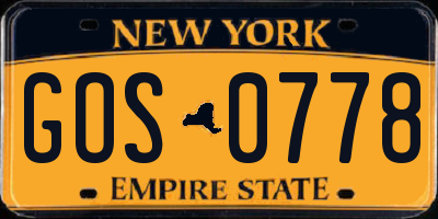 NY license plate GOS0778