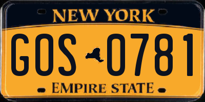 NY license plate GOS0781