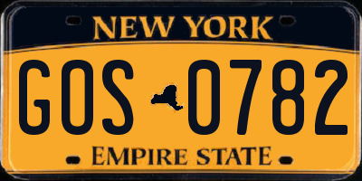 NY license plate GOS0782