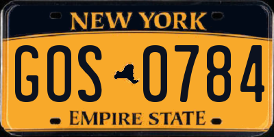 NY license plate GOS0784