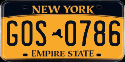 NY license plate GOS0786