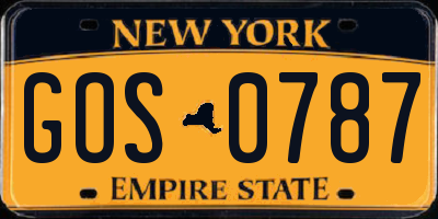 NY license plate GOS0787