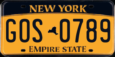 NY license plate GOS0789