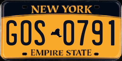 NY license plate GOS0791