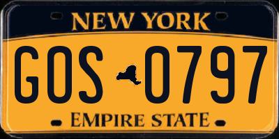 NY license plate GOS0797