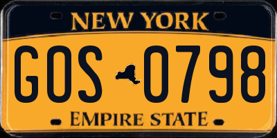 NY license plate GOS0798