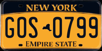 NY license plate GOS0799