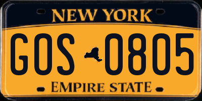 NY license plate GOS0805