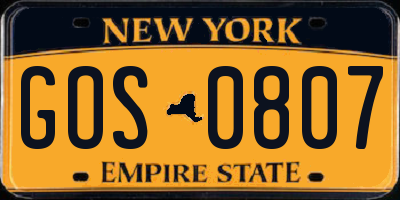NY license plate GOS0807
