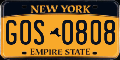 NY license plate GOS0808