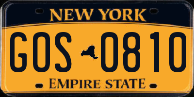 NY license plate GOS0810