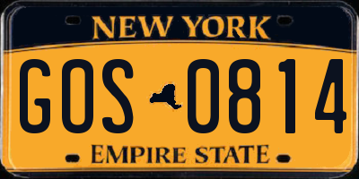 NY license plate GOS0814