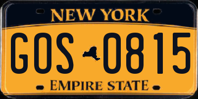 NY license plate GOS0815