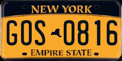 NY license plate GOS0816
