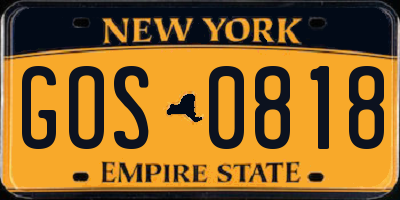 NY license plate GOS0818