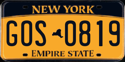 NY license plate GOS0819