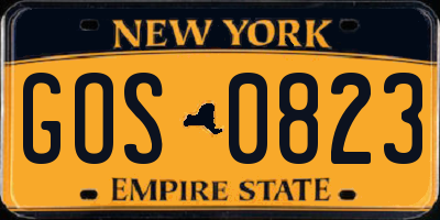 NY license plate GOS0823