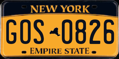 NY license plate GOS0826