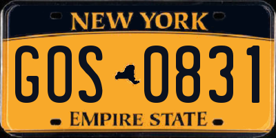 NY license plate GOS0831