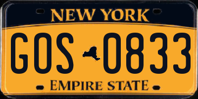 NY license plate GOS0833