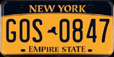 NY license plate GOS0847
