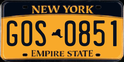 NY license plate GOS0851