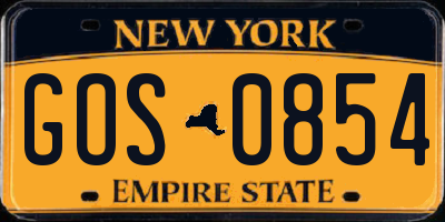 NY license plate GOS0854