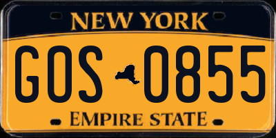 NY license plate GOS0855
