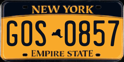 NY license plate GOS0857