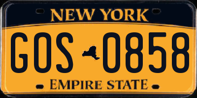 NY license plate GOS0858
