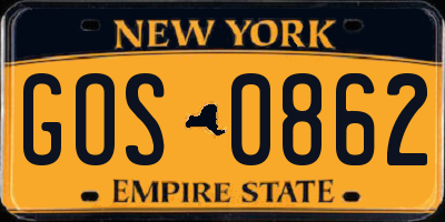 NY license plate GOS0862