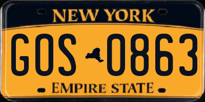 NY license plate GOS0863