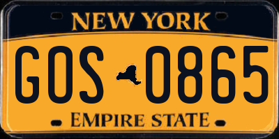 NY license plate GOS0865