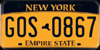 NY license plate GOS0867