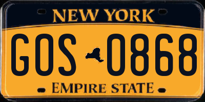 NY license plate GOS0868